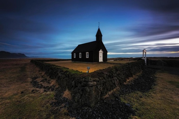 Laminated Iceland Church at Night Photo Poster Dry Erase Sign 16x24