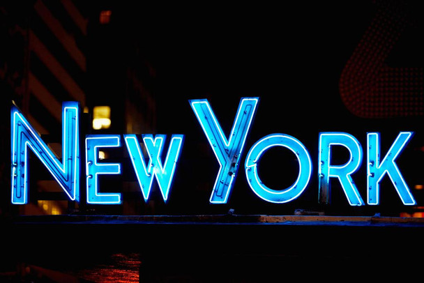 Laminated NYPD Manhattan Midtown Times Square Precinct New York City Neon Sign Photo Photograph Poster Dry Erase Sign 24x16