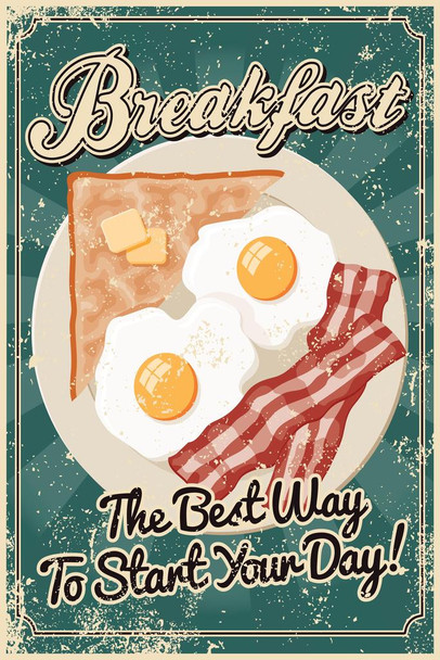 Breakfast The Best Way to Start the Day Vintage Cool Wall Decor Art Print Poster 16x24