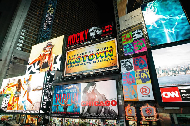 Laminated Broadway Theater District New York City at Night Photo Photograph Poster Dry Erase Sign 24x16