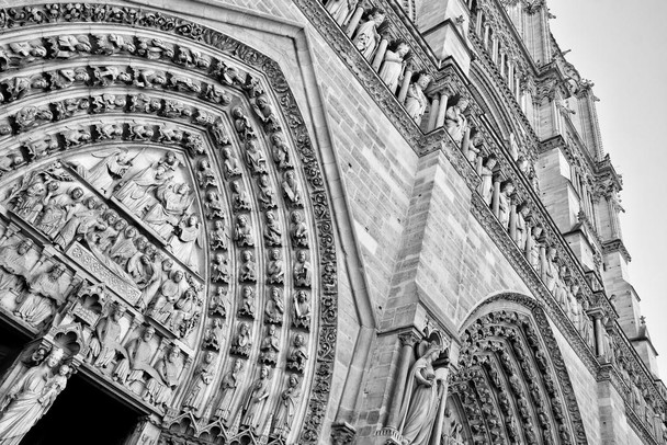 Laminated Notre Dame Cathedral Facade Paris France Black and White Photo Photograph Poster Dry Erase Sign 24x16