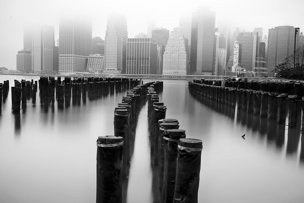 Laminated New York City Lower Manhattan Morning Black and White Photo Photograph Poster Dry Erase Sign 16x24