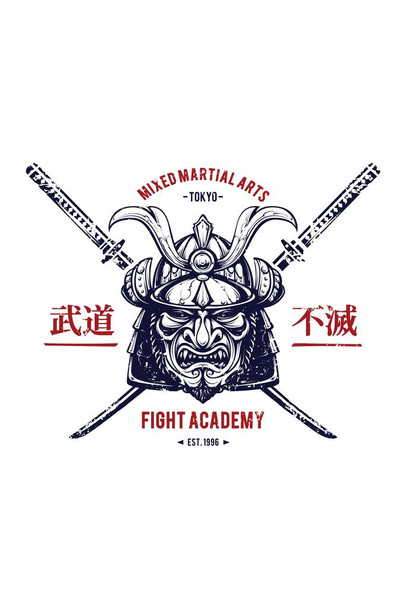Laminated Fight Academy Mixed Martial Arts Samurai Sword And Mask Poster Dry Erase Sign 16x24