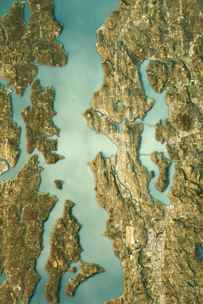 Laminated Seattle Washington Satellite View Topographic Map Landscape Photo Photograph Poster Dry Erase Sign 16x24