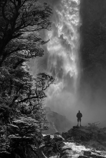 Laminated Devils Punchbowl Waterfall Falls Black and White Landscape Photo Photograph Poster Dry Erase Sign 16x24