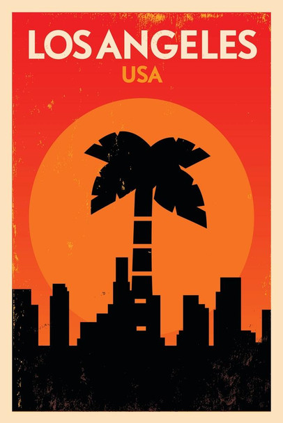 Laminated Los Angeles California USA Skyline Palm Tree Retro Travel Poster Dry Erase Sign 16x24