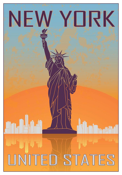 Laminated New York Statue of Liberty Retro Travel Poster Dry Erase Sign 16x24