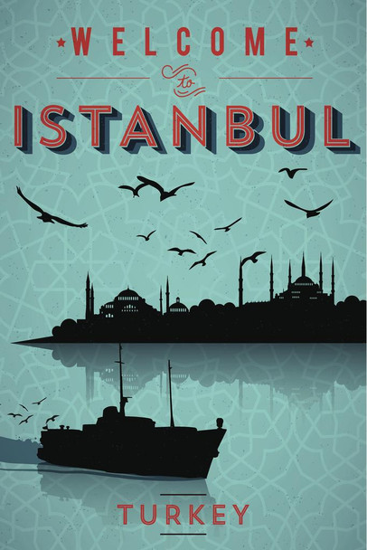 Laminated Welcome To Istanbul Turkey Retro Travel Art Poster Dry Erase Sign 16x24