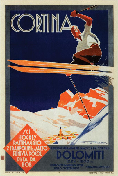 Cortina Dolomiti Superski Skiing Italy Vintage Travel Cool Wall Decor Art Print Poster 16x24