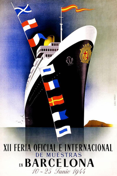 Barcelona Spain Ocean Liner Ship 1944 Vintage Travel Cool Wall Decor Art Print Poster 16x24