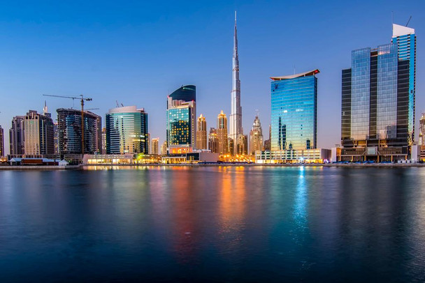 Laminated Dubai Skyline Buildings Reflecting Photo Poster Dry Erase Sign 24x16