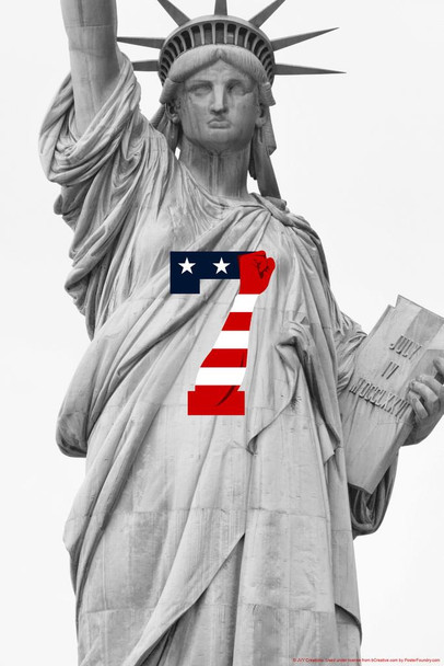Power 7 Logo Statue of Liberty American Flag Cool Wall Art Print Poster 16x24