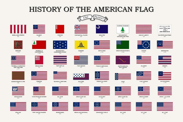 History Of The American Flag US History Classroom Cool Wall Decor Art Print Poster 24x16