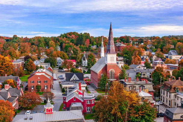 Laminated Autumn Scene Montpelier Vermont Skyline II Photo Photograph Poster Dry Erase Sign 24x16