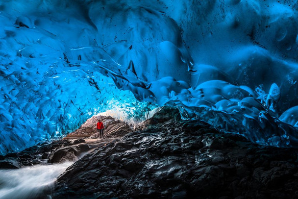 Laminated In the Ice Cave Iceland Photo Poster Dry Erase Sign 16x24