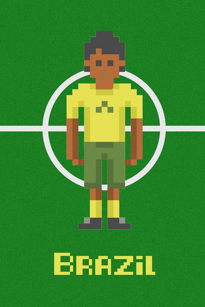 Laminated Brazil Soccer Pixel Art National Team Sports Poster Dry Erase Sign 16x24