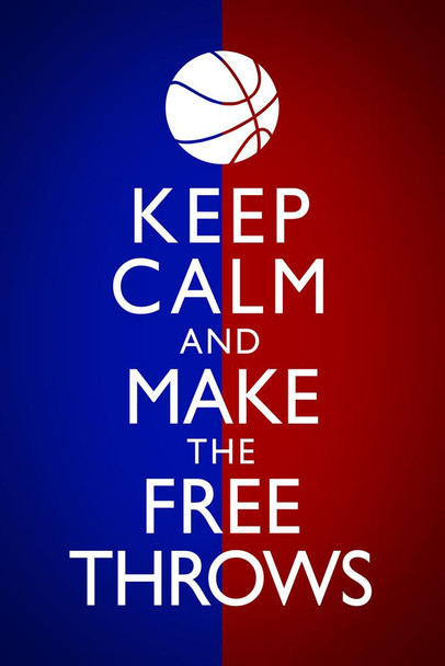 Keep Calm Make The Free Throws Red Blue Cool Wall Art Print Poster 24x36