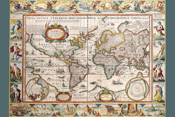 Laminated Antique World Map Discovery of America 1492 Latin Text Orbis Geographica Europe Africa Asia Poster Dry Erase Sign 16x24