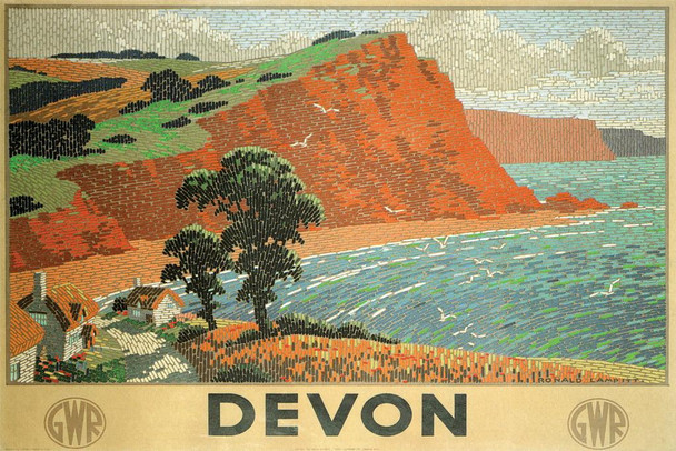 Laminated Devon England Vintage Travel Poster Dry Erase Sign 16x24