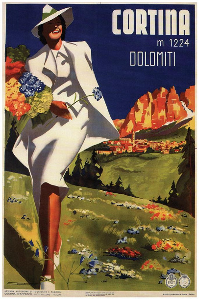 Laminated Italy Cortina Vintage Travel Poster Dry Erase Sign 16x24
