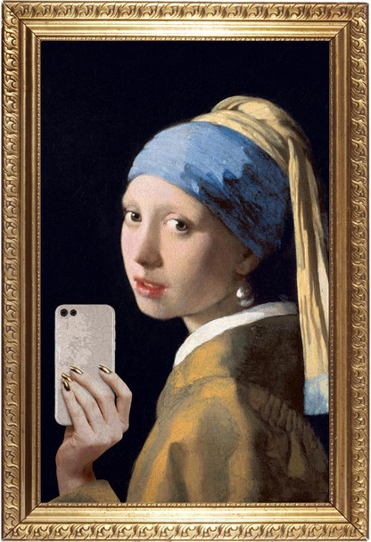 Girl With a Pearl Earring Faux Frame Selfie Portrait Painting Funny Cool Wall Decor Art Print Poster 16x24