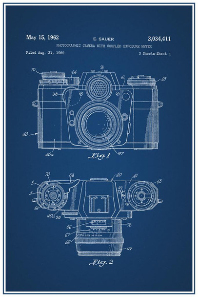Sauer Vintage Camera 1962 Official Patent Blueprint Cool Wall Art Print Poster 24x36