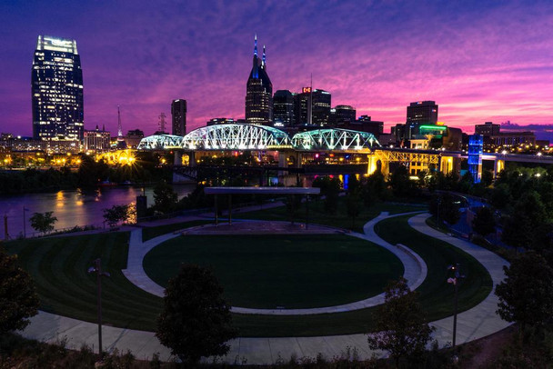 Laminated Nashville Tennessee Skyline at Sunset Photo Photograph Poster Dry Erase Sign 24x16