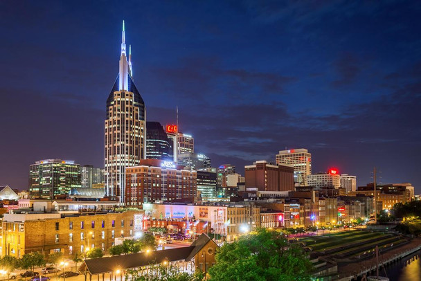 Laminated Illuminated Skyline of Nashville Tennessee Photo Photograph Poster Dry Erase Sign 24x16