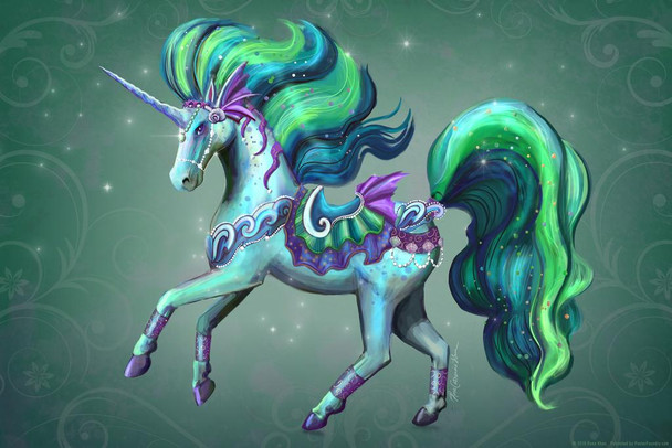 Sea Green Unicorn Carousel Horse by Rose Khan Cool Wall Art Print Poster 16x24