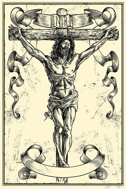 Laminated Jesus Christ on the Cross Illustration Poster Dry Erase Sign 16x24