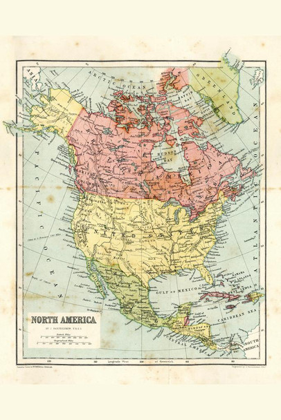 Laminated North America 19th Century Antique Style Map Travel World Map with Cities in Detail Map Posters for Wall Map Art Wall Decor Geographical Illustration Travel Poster Dry Erase Sign 16x24