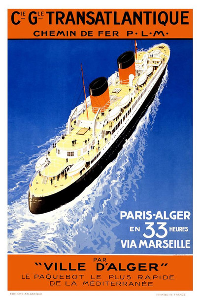 French Transatlantique Atlantic Ocean Boat Cruise Ship Ocean Liner Vintage Illustration Travel Cool Wall Decor Art Print Poster 16x24