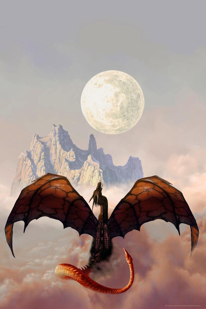 Dragluna Luna Moon Dragon by Ciruelo Artist Painting Fantasy Cool Wall Decor Art Print Poster 16x24