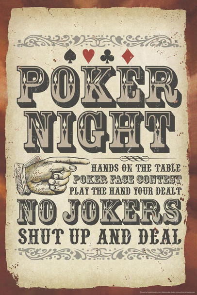 Laminated Poker Night Sign No Jokers Poster Dry Erase Sign 16x24