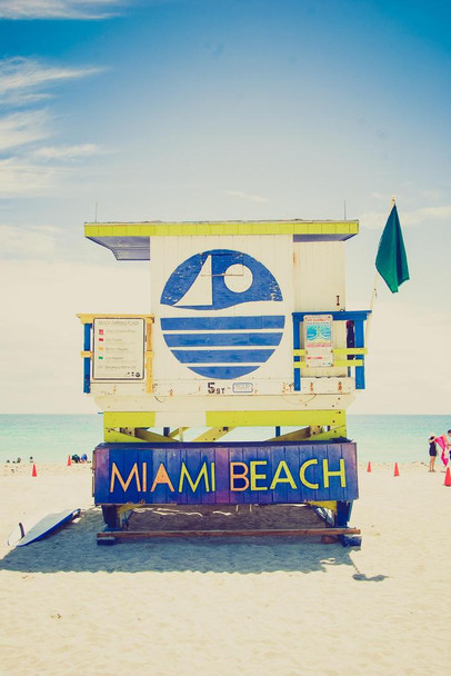 Laminated Lifeguard Tower South Beach Miami Florida Photo Photograph Poster Dry Erase Sign 16x24