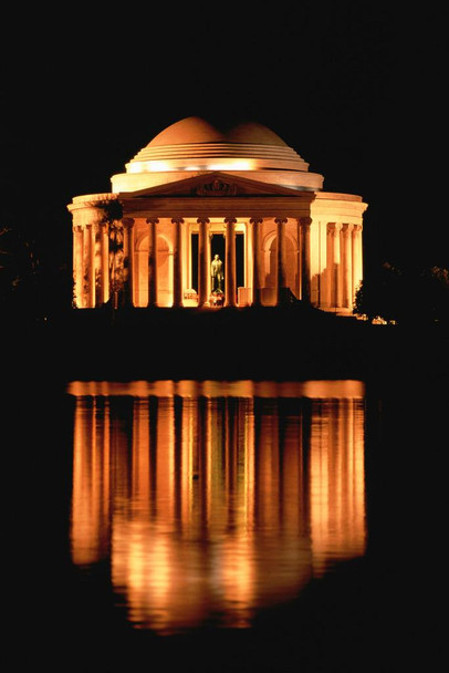 Laminated Jefferson Memorial at Night Washington DC Photo Photograph Poster Dry Erase Sign 16x24