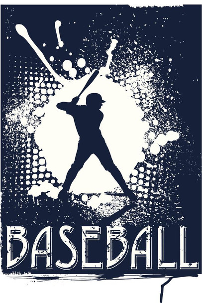 Laminated Baseball Player at Bat Illustration Poster Dry Erase Sign 16x24