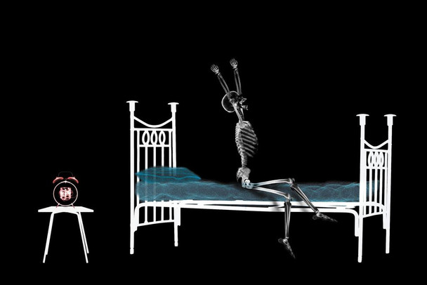Laminated X Ray with Skeleton Rising out of Bed Photo Photograph Poster Dry Erase Sign 24x16