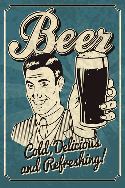 Laminated Beer Cold Delicious Refreshing Retro Poster Dry Erase Sign 16x24