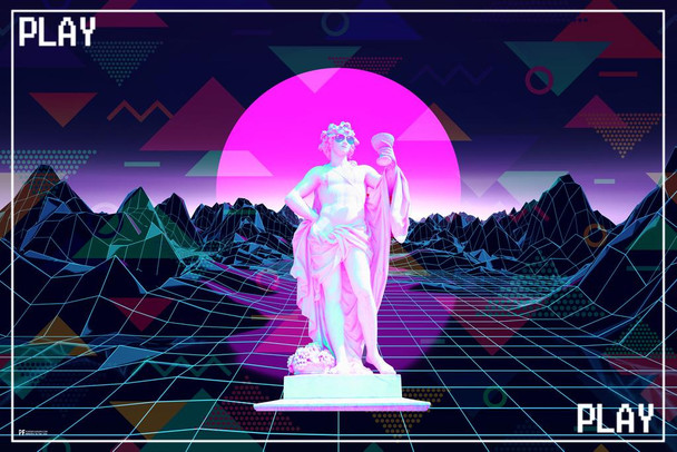 Wine Drunk Vaporwave Aesthetic Decor Retro Vintage 90s Y2K Room Decor Neon Pink Bedroom Decor Indie Vibey Aesthetic Vaporwave Art Columns Statues Chill Funny Cool Wall Art Print Poster 16x24