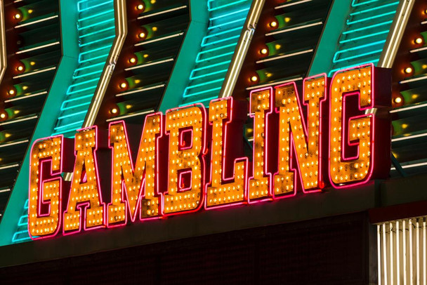 Laminated Bright Gambling Neon Sign Las Vegas Nevada Photo Photograph Poster Dry Erase Sign 24x16