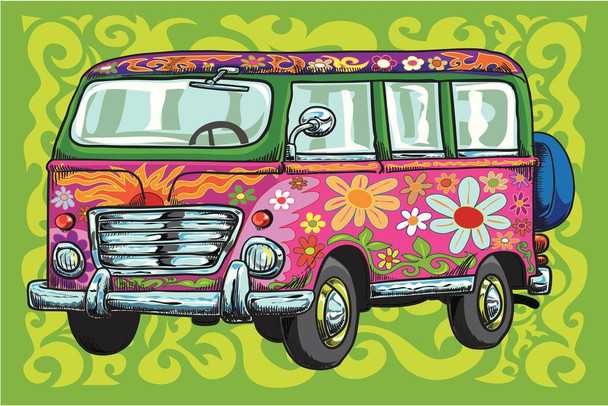Laminated Flower Power Van Poster Dry Erase Wall Art 24x16