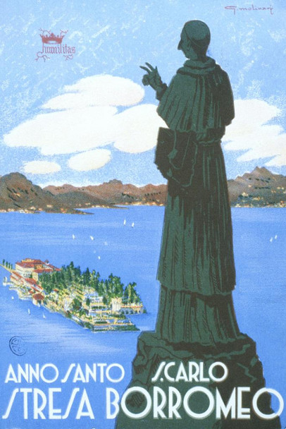 Laminated San Carlone Lake Maggiore Italy Vintage Travel French Poster Dry Erase Sign 16x24