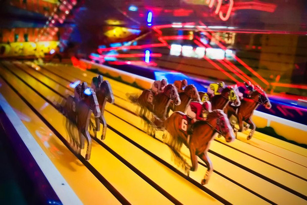 Laminated Vintage Horse Race Amusement Park Arcade Game Photo Photograph Poster Dry Erase Sign 24x16