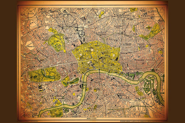 Laminated London Historic Antique Style Map Poster Dry Erase Sign 24x16