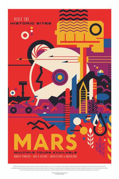 Mars Visit Historic Sites NASA Space Travel Solar System Science Kids Map Galaxy Classroom Chart Earth Pictures Outer Planets Hubble Astronomy Milky Way Moon Cool Huge Large Giant Poster Art 36x54