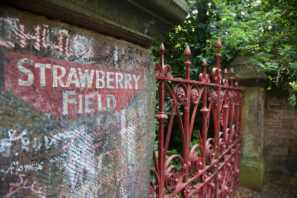 Laminated Strawberry Field Gate Liverpool England UK Photo Photograph Poster Dry Erase Sign 24x16