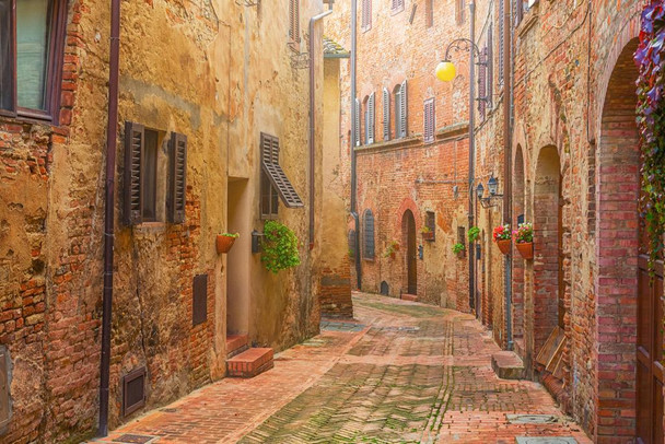 Laminated Narrow Street in Old Italian Town Tuscany Italy Photo Photograph Poster Dry Erase Sign 24x16