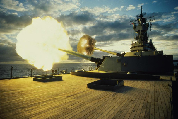 Laminated Guns Firing From the USS Iowa Photo Photograph Poster Dry Erase Sign 24x16