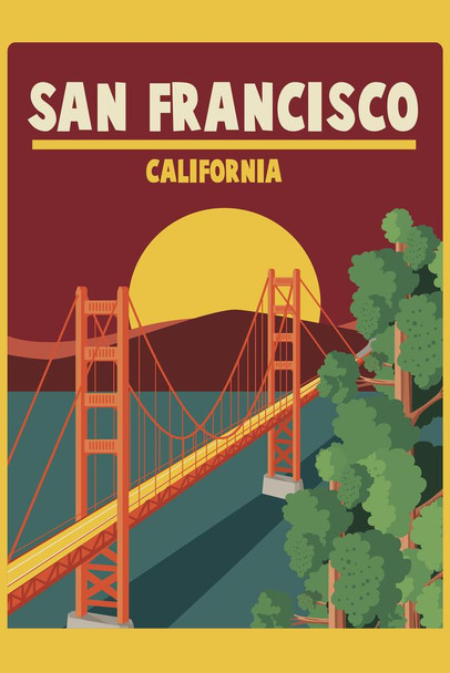 Laminated San Francisco California and Golden Gate Bridge Travel Poster Dry Erase Sign 16x24
